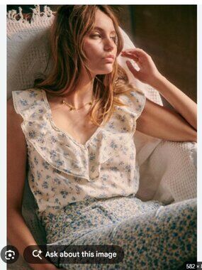 Sezane Gold Blouse Mini Fleurs Bleu